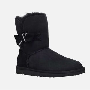 UGG Black Ankle Booties with Ribbon Accent